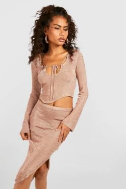 Ensemble En Crochet Métallisé Avec Corset Et Jupe Asymétrique -FR Chemises Soldes Magasin gzz40311 stone xl 2