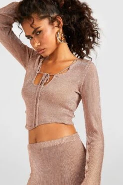 Ensemble En Crochet Métallisé Avec Corset Et Jupe Asymétrique -FR Chemises Soldes Magasin gzz40311 stone xl 3