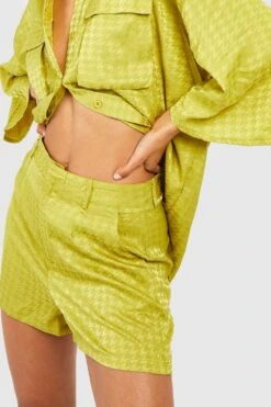 Short De Costume Satiné à Imprimé Pied-de-poule -FR Chemises Soldes Magasin gzz40677 chartreuse xl 3