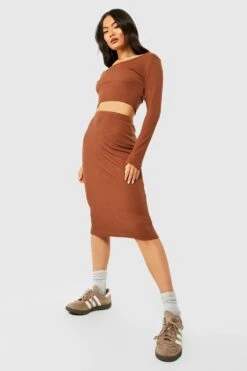 Crop Top Côtelé à Col Rond -FR Chemises Soldes Magasin gzz40708 chocolate xl 2