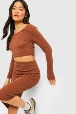 Crop Top Côtelé à Col Rond -FR Chemises Soldes Magasin gzz40708 chocolate xl 3