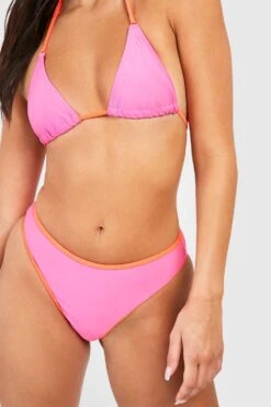 Bas De Maillot Taille Haute à Coutures Contrastantes -FR Chemises Soldes Magasin gzz41189 pink xl 3