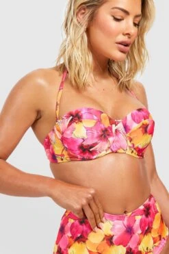 Haut De Maillot Matelassé à Armatures Et Imprimé Tropical -FR Chemises Soldes Magasin gzz42447 pink xl 3