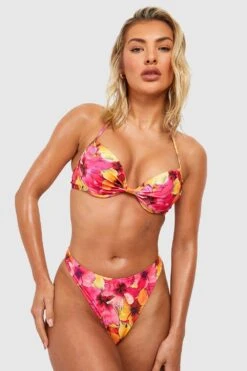 Bas De Maillot échancré à Imprimé Tropical