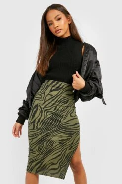 Jupe Mi-longue Fendue Zébrée 9 Jupe Mi-longue Fendue Zébrée -FR Chemises Soldes Magasin gzz44170 khaki xl 3