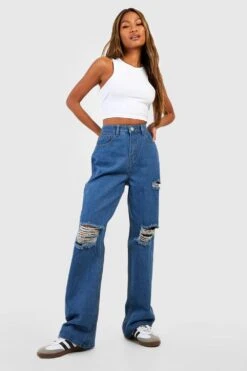 Jean Droit Taille Haute Déchiré -FR Chemises Soldes Magasin gzz44739 mid20wash xl 2