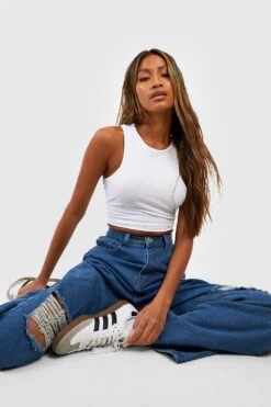 Jean Droit Taille Haute Déchiré -FR Chemises Soldes Magasin gzz44739 mid20wash xl 3