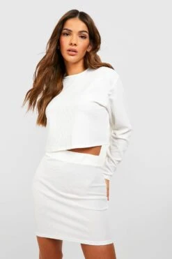 Crop Top Côtelé à Col Rond