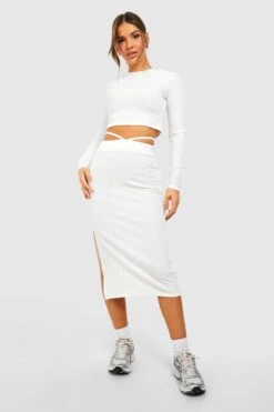 Jupe Mi-longue Côtelée Nouée