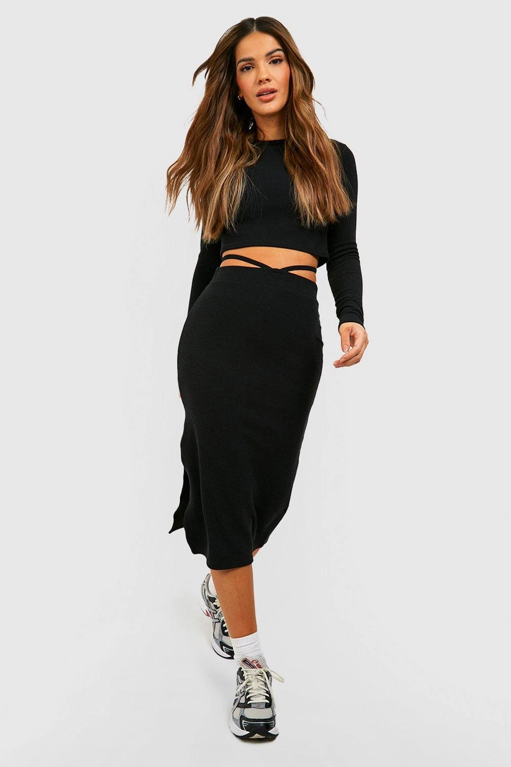 Crop Top Côtelé à Manches Longues 3 Crop Top Côtelé à Manches Longues