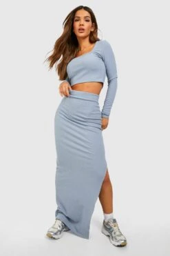 Jupe Longue Côtelée Fendue