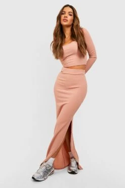 Crop Top Côtelé à Col Carré -FR Chemises Soldes Magasin gzz46621 camel xl 2