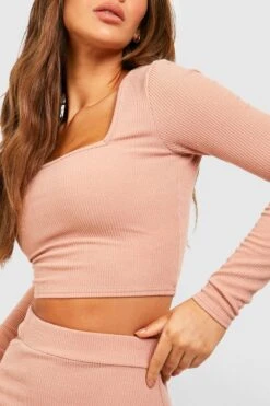 Crop Top Côtelé à Col Carré -FR Chemises Soldes Magasin gzz46621 camel xl 3