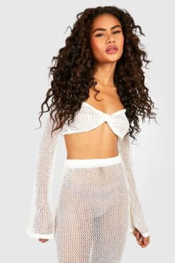 Ensemble En Crochet Avec Top à épaules Dénudées Et Jupe Longue -FR Chemises Soldes Magasin gzz46706 ivory xl 3