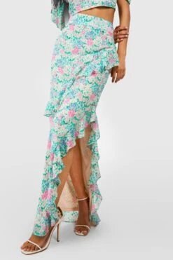 Jupe Longue Fleurie Fendue à Volants -FR Chemises Soldes Magasin gzz47100 powder20blue xl 3