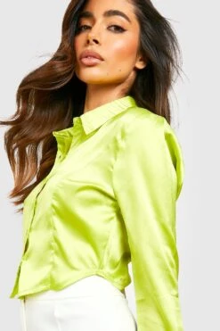Chemise Courte Satinée 9 Chemise Courte Satinée -FR Chemises Soldes Magasin gzz47857 chartreuse xl 3