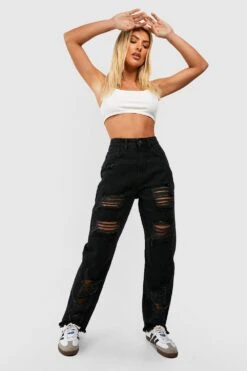 Jean Mom Taille Haute à Déchirures 8 Jean Mom Taille Haute à Déchirures -FR Chemises Soldes Magasin gzz48281 washed20black xl 2