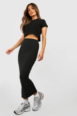 Jupe Mi-longue Taille Haute En Coton