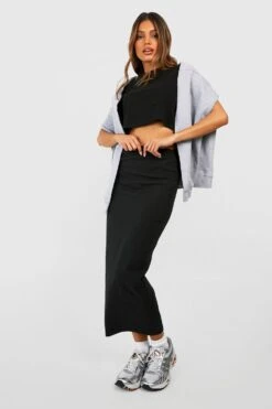 Jupe Mi-longue Taille Haute En Coton -FR Chemises Soldes Magasin gzz48951 black xl 2