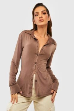 Chemise Moulante -FR Chemises Soldes Magasin gzz49860 mocha xl 2