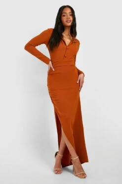 Jupe Longue Fendue Froncée En Jersey