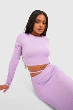 Crop Top Côtelé à Manches Longues -FR Chemises Soldes Magasin gzz50853 lilac xl 3