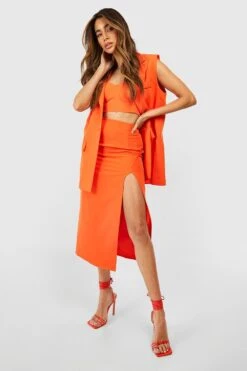 Jupe De Tailleur Mi-longue Fendue