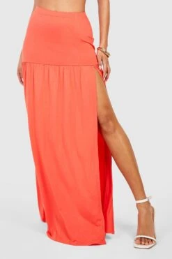 Jupe Longue Fendue En Jersey -FR Chemises Soldes Magasin gzz51113 coral xl 3