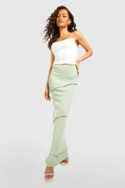 Jupe Longue Côtelée à Coutures Contrastantes