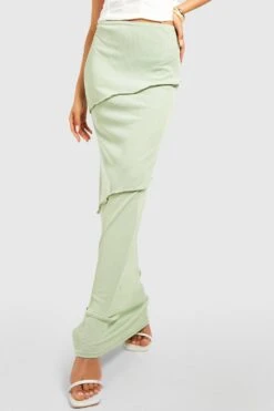 Jupe Longue Côtelée à Coutures Contrastantes -FR Chemises Soldes Magasin gzz51188 sage xl 3