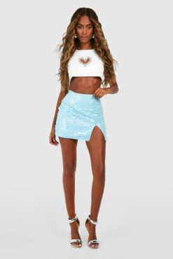 Mini-jupe Fendue En Sequins -FR Chemises Soldes Magasin gzz51359 blue xl 2