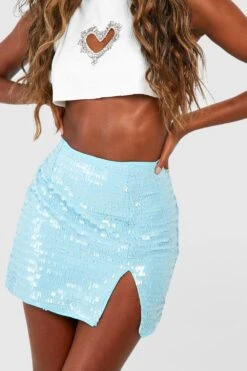 Mini-jupe Fendue En Sequins -FR Chemises Soldes Magasin gzz51359 blue xl 3