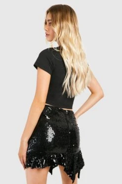 Mini-jupe Asymétrique à Sequins -FR Chemises Soldes Magasin gzz51364 black xl 1