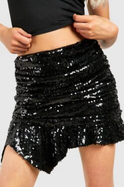 Mini-jupe Asymétrique à Sequins -FR Chemises Soldes Magasin gzz51364 black xl 3