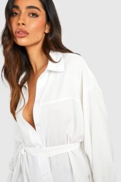 Chemise Texturée En Twill à Ceinture -FR Chemises Soldes Magasin gzz51486 white xl 3