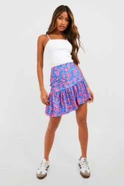 Mini-jupe Fleurie à Volants -FR Chemises Soldes Magasin gzz51721 blue xl 2