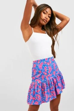 Mini-jupe Fleurie à Volants -FR Chemises Soldes Magasin gzz51721 blue xl 3