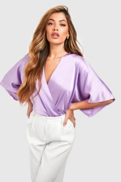 Body Cache-cœur Satiné à Manches Larges -FR Chemises Soldes Magasin gzz53079 lilac xl 2