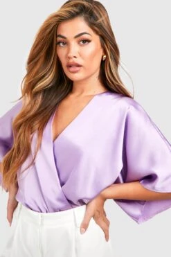 Body Cache-cœur Satiné à Manches Larges -FR Chemises Soldes Magasin gzz53079 lilac xl 3