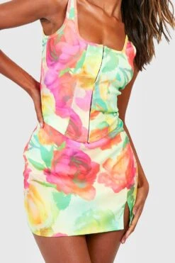 Mini-jupe Fendue Fleurie 9 Mini-jupe Fendue Fleurie -FR Chemises Soldes Magasin gzz53503 green xl 3