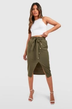 BOOHOO Jupe Crayon Boutonnée à Ceinture -FR Chemises Soldes Magasin gzz54100 khaki xl 2