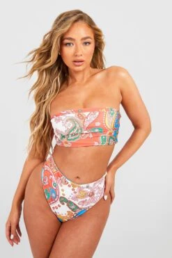 Bikini Imprimé Cachemire Avec Haut Bandeau Et Bas Taille Haute