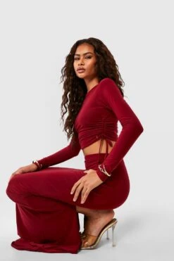Jupe Longue Soyeuse Taille Haute 8 Jupe Longue Soyeuse Taille Haute -FR Chemises Soldes Magasin gzz54727 maroon xl 2