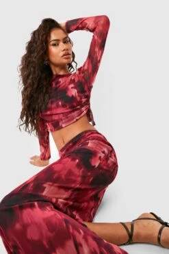 BOOHOO Jupe Longue Imprimée En Mesh -FR Chemises Soldes Magasin gzz54729 maroon xl 2