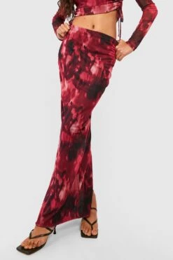 BOOHOO Jupe Longue Imprimée En Mesh -FR Chemises Soldes Magasin gzz54729 maroon xl 3