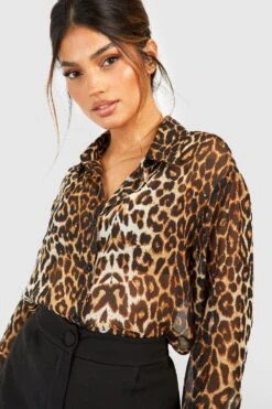 Chemise Oversize à Imprimé Léopard -FR Chemises Soldes Magasin gzz54762 brown xl 3