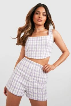 Short En Tweed à Carreaux 8 Short En Tweed à Carreaux -FR Chemises Soldes Magasin gzz55080 lilac xl 2