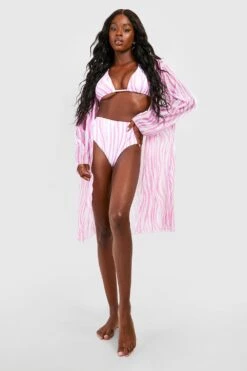 Ensemble De Plage 3 Pièces Imprimé Marbre Avec Bikini Et Kimono -FR Chemises Soldes Magasin gzz55388 pink xl 2