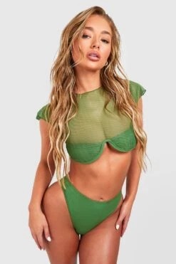 Haut De Maillot Texturé En Mesh 8 Haut De Maillot Texturé En Mesh -FR Chemises Soldes Magasin gzz56106 green20olive xl 2