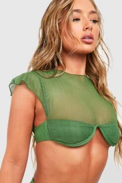 Haut De Maillot Texturé En Mesh 9 Haut De Maillot Texturé En Mesh -FR Chemises Soldes Magasin gzz56106 green20olive xl 3